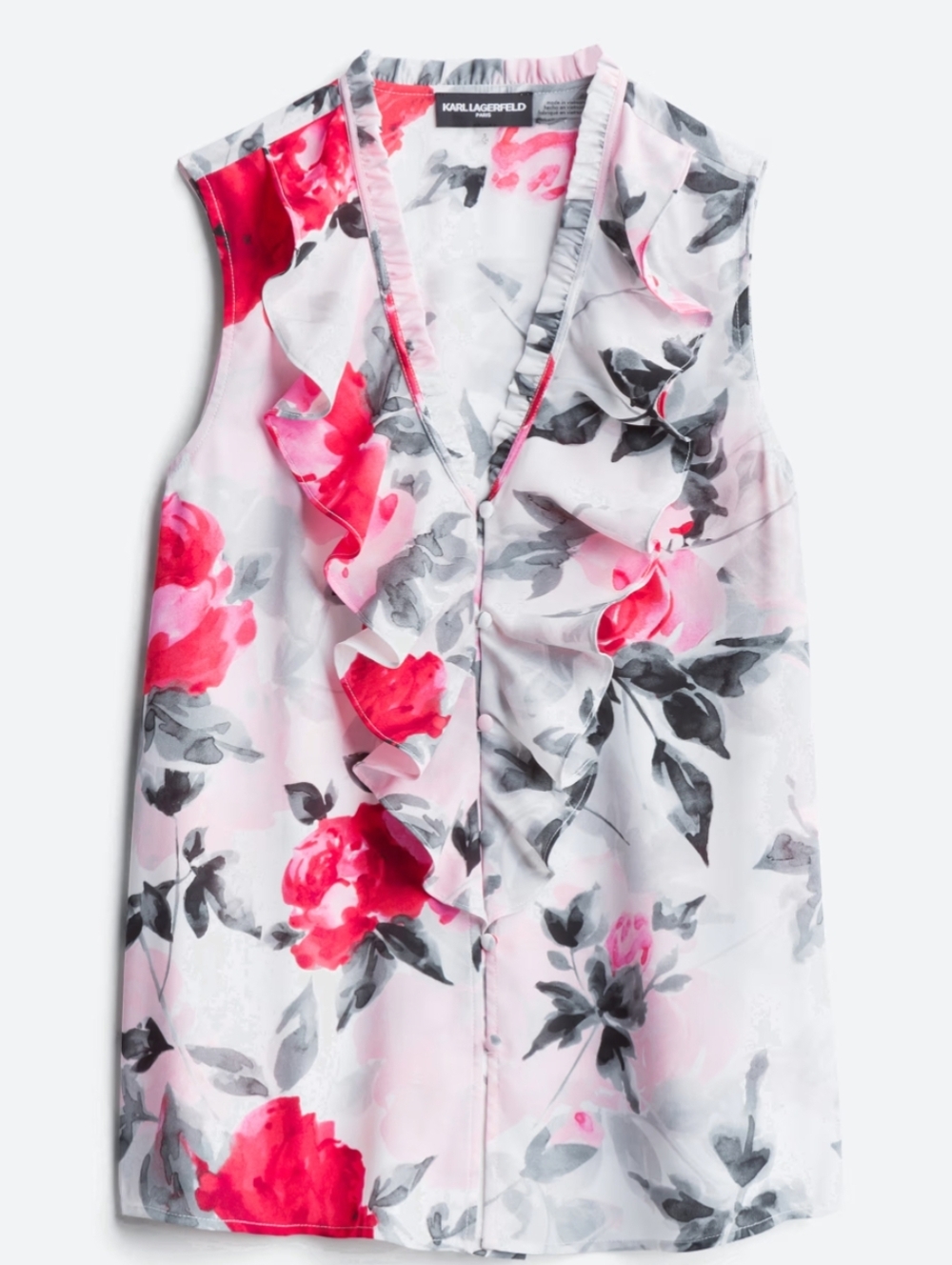 Karl Lagerfeld Button Up Ruffle Blouse